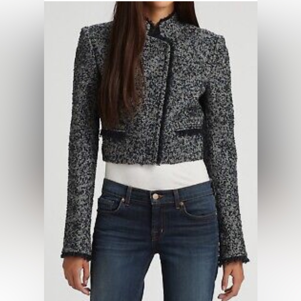 Theory Myleen Crop Jacket In Multi-Color Gray/Black/Blue